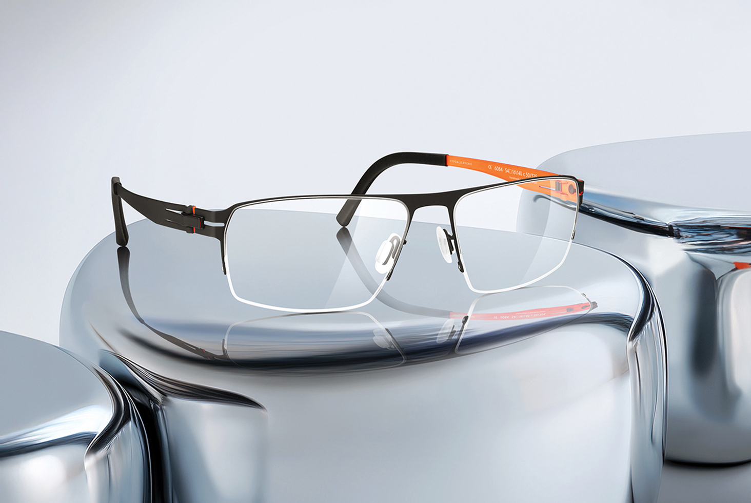 OVVO Optics 6084 eyewear with sci-fi inspired experimental shape and striking half-rim color-blocked design