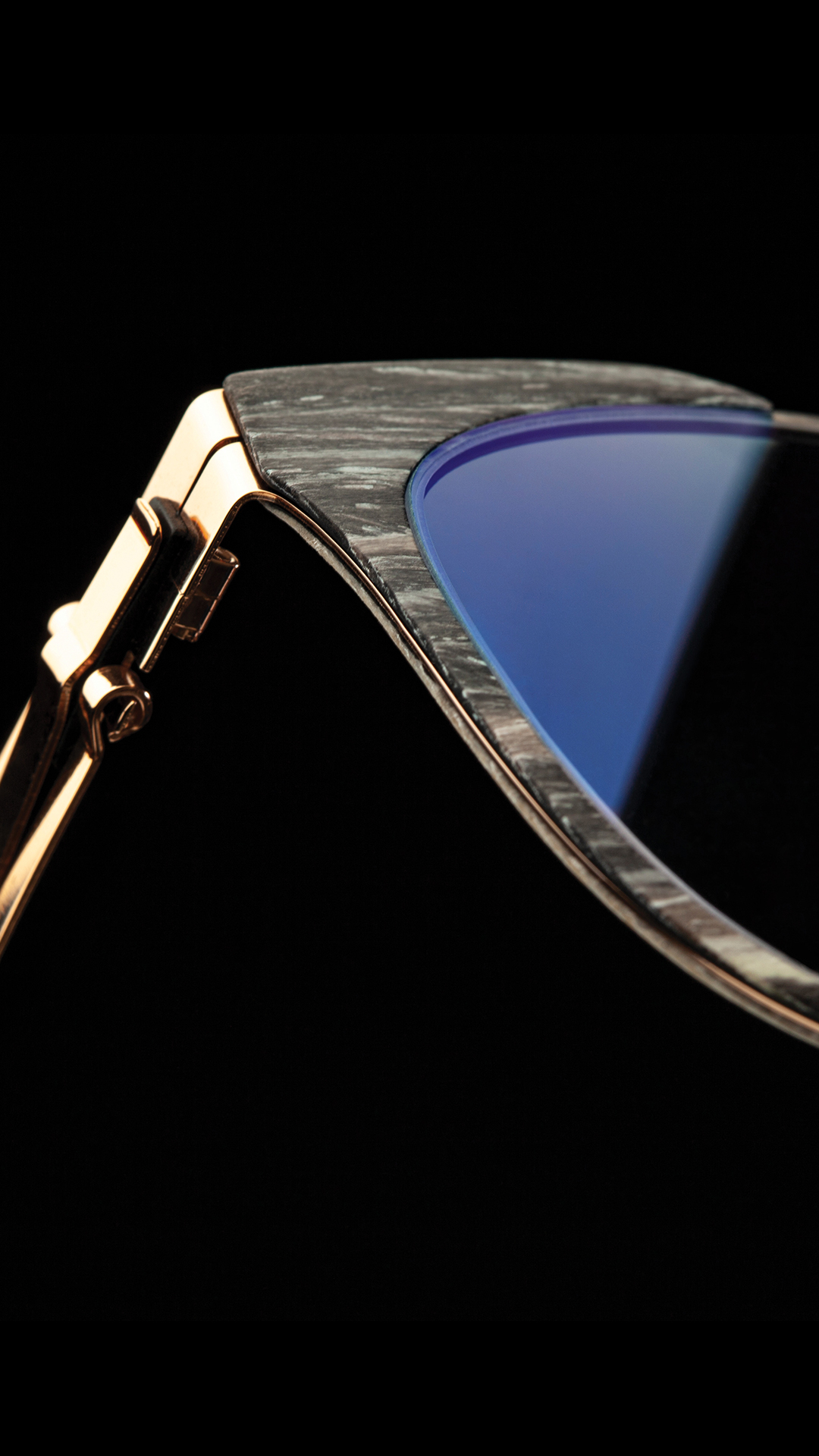 Close-up of premium handcrafted frames from the Wood & Carbon Fiber collection.